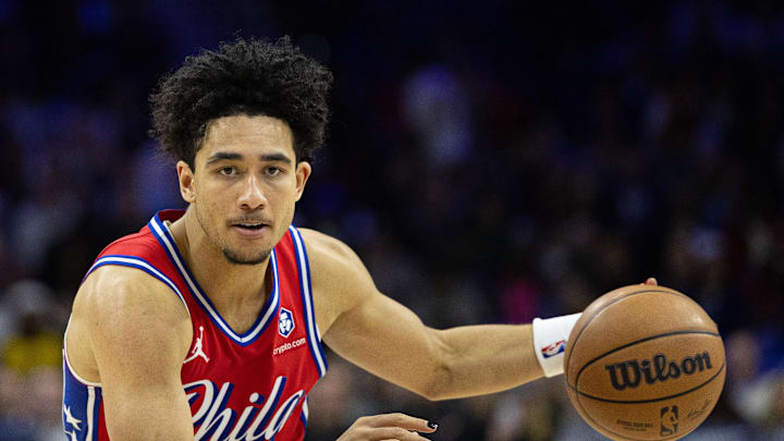 Dec 13, 2024; Philadelphia, Pennsylvania, USA; Philadelphia 76ers guard Jared McCain (20) in action against the Indiana Pacers at Wells Fargo Center. Mandatory Credit: Bill Streicher-Imagn Images Dec 13, 2024; Philadelphia, Pennsylvania, USA; Philadelphia 76ers guard Jared McCain (20) in action against the Indiana Pacers at Wells Fargo Center. Mandatory Credit: Bill Streicher-Imagn Images