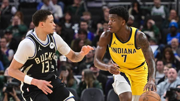 Mar 15, 2026; Milwaukee, Wisconsin, USA; Indiana Pacers guard Kam Jones (7) looks for a shot against Milwaukee Bucks guard Ryan Rollins (13) in the fourth quarter at Fiserv Forum. Mandatory Credit: Benny Sieu-Imagn Images Mar 15, 2026; Milwaukee, Wisconsin, USA; Indiana Pacers guard Kam Jones (7) looks for a shot against Milwaukee Bucks guard Ryan Rollins (13) in the fourth quarter at Fiserv Forum. Mandatory Credit: Benny Sieu-Imagn Images