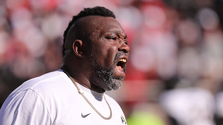 Colorado senior quality control analyst Warren Sapp yells during in a Big 12 football game Saturday, Nov. 9, 2024, at Jones AT&T Stadium.