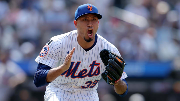 New York Mets relief pitcher Edwin Diaz (39) reacts after getting the final out on June 12, 2025 New York Mets relief pitcher Edwin Diaz (39) reacts after getting the final out on June 12, 2025