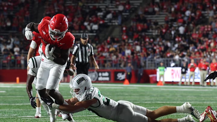 Aug 28, 2025; Piscataway, New Jersey, USA; Rutgers Scarlet Knights running back Antwan Raymond (3) is tackled by Ohio Bobcats linebacker Jack Fries (27) during the second half at SHI Stadium. Mandatory Credit: Vincent Carchietta-Imagn Images Aug 28, 2025; Piscataway, New Jersey, USA; Rutgers Scarlet Knights running back Antwan Raymond (3) is tackled by Ohio Bobcats linebacker Jack Fries (27) during the second half at SHI Stadium. Mandatory Credit: Vincent Carchietta-Imagn Images