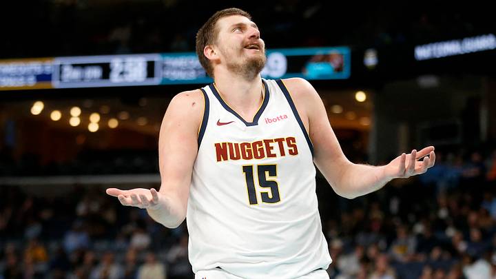 Mar 18, 2026; Memphis, Tennessee, USA; Denver Nuggets center Nikola Jokic (15) reacts during the second quarter against the Memphis Grizzlies at FedExForum. Mandatory Credit: Petre Thomas-Imagn Images Mar 18, 2026; Memphis, Tennessee, USA; Denver Nuggets center Nikola Jokic (15) reacts during the second quarter against the Memphis Grizzlies at FedExForum. Mandatory Credit: Petre Thomas-Imagn Images