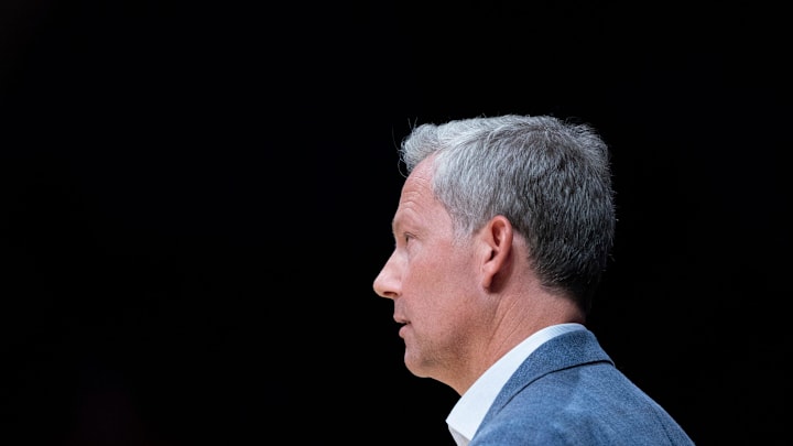 Virginia head coach Ryan Odom works the sideline against Vanderbilt during the first half of their exhibition game at Memorial Gym in Nashville, Tenn., Thursday, Oct. 16, 2025.