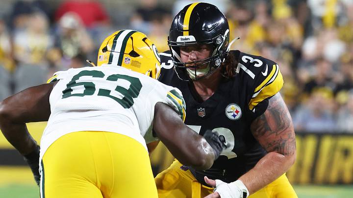 Aug 13, 2026; Pittsburgh, Pennsylvania, USA; Pittsburgh Steelers guard Gennings Dunker (73) blocks Green Bay Packers defensive tackle Jaden Crumedy (63) at the line of scrimmage during the fourth quarter at Acrisure Stadium. Mandatory Credit: Charles LeClaire-Imagn Images Aug 13, 2026; Pittsburgh, Pennsylvania, USA; Pittsburgh Steelers guard Gennings Dunker (73) blocks Green Bay Packers defensive tackle Jaden Crumedy (63) at the line of scrimmage during the fourth quarter at Acrisure Stadium. Mandatory Credit: Charles LeClaire-Imagn Images