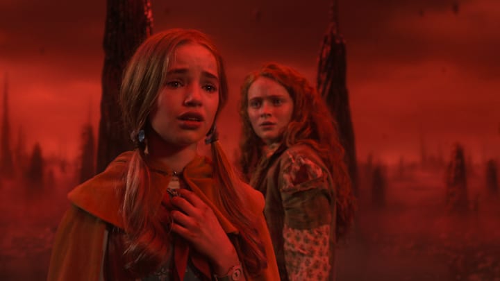 (L to R) Nell Fisher as Holly Wheeler and Sadie Sink as Max Mayfield in Stranger Things: Season 5.