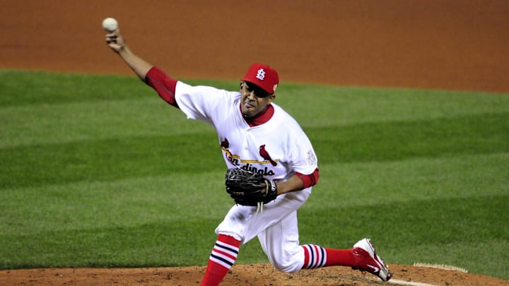 Oct 28, 2011; St. Louis, MO, USA; St. Louis Cardinals relief pitcher Octavio Dotel throws a pitch in the seventh inning in game seven of the 2011 World Series against the Texas Rangers at Busch Stadium. Mandatory Credit: Jeff Curry-Imagn Images Oct 28, 2011; St. Louis, MO, USA; St. Louis Cardinals relief pitcher Octavio Dotel throws a pitch in the seventh inning in game seven of the 2011 World Series against the Texas Rangers at Busch Stadium. Mandatory Credit: Jeff Curry-Imagn Images