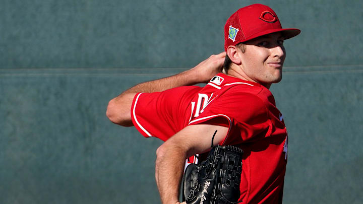Cincinnati Reds non-roster invitee pitcher Nick Lodolo (40) delivers during a bullpen session.
