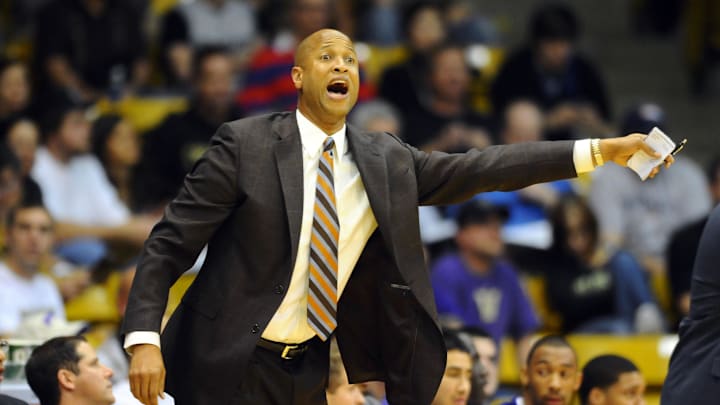 Then Huskies assistant coach Raphael Chillious works the UW sideline in 2012. He's been hired by Utah. 