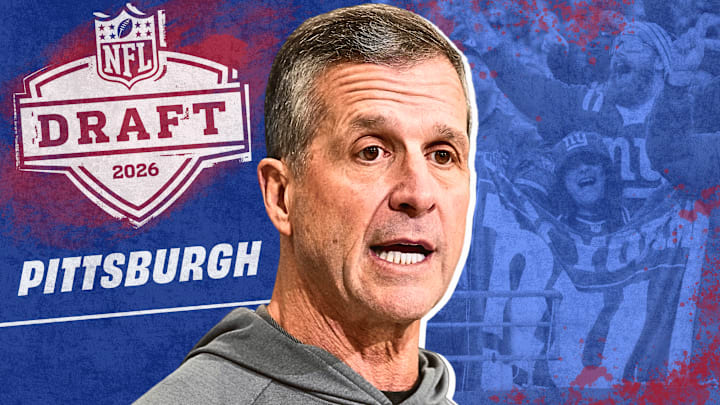 New York Giants 2026 Draft hub with head coach John Harbaugh