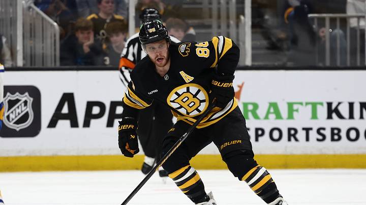May 1, 2026; Boston, Massachusetts, USA; Boston Bruins right wing David Pastrnak (88) during the first period of game six of the first round of the 2026 Stanley Cup Playoffs against the Buffalo Sabres at TD Garden. Mandatory Credit: Winslow Townson-Imagn Images