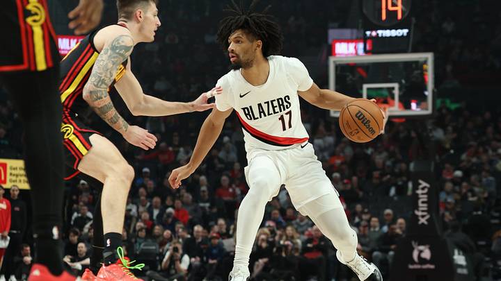 Jan 15, 2026; Portland, Oregon, USA; Portland Trail Blazers guard Shaedon Sharpe (17) dribbles the ball past Atlanta Hawks guard Vít Krejčí (27) during the first half at Moda Center. Mandatory Credit: Jaime Valdez-Imagn Images Jan 15, 2026; Portland, Oregon, USA; Portland Trail Blazers guard Shaedon Sharpe (17) dribbles the ball past Atlanta Hawks guard Vít Krejčí (27) during the first half at Moda Center. Mandatory Credit: Jaime Valdez-Imagn Images
