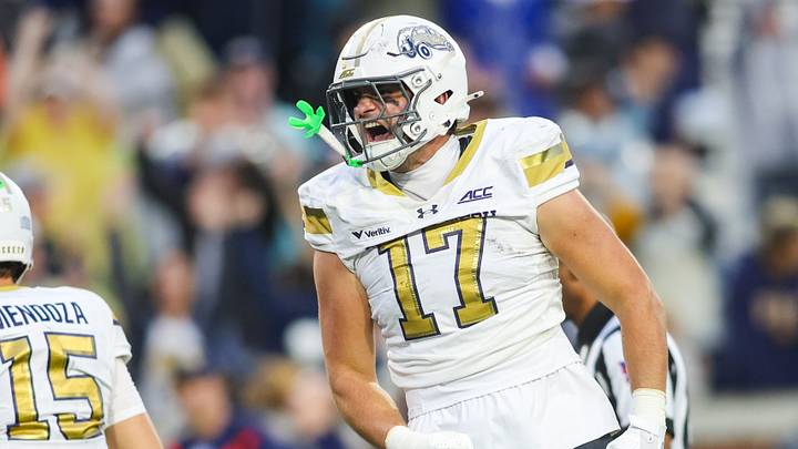 Oct 10, 2026; Atlanta, Georgia, USA; Georgia Tech Yellow Jackets tight end Chris Corbo (17) celebrates after a touchdown against the Duke Blue Devils in the fourth quarter at Bobby Dodd Stadium at Hyundai Field. Mandatory Credit: Brett Davis-Imagn Images Oct 10, 2026; Atlanta, Georgia, USA; Georgia Tech Yellow Jackets tight end Chris Corbo (17) celebrates after a touchdown against the Duke Blue Devils in the fourth quarter at Bobby Dodd Stadium at Hyundai Field. Mandatory Credit: Brett Davis-Imagn Images