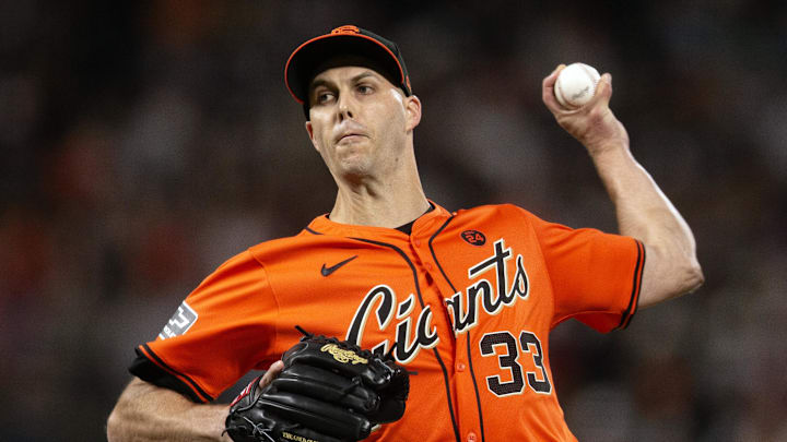 Sep 27, 2024; San Francisco, California, USA; San Francisco Giants pitcher Taylor Rogers (33) delivers a pitch against the St. Louis Cardinals during the fourth inning at Oracle Park. Mandatory Credit: D. Ross Cameron-Imagn Images Sep 27, 2024; San Francisco, California, USA; San Francisco Giants pitcher Taylor Rogers (33) delivers a pitch against the St. Louis Cardinals during the fourth inning at Oracle Park. Mandatory Credit: D. Ross Cameron-Imagn Images
