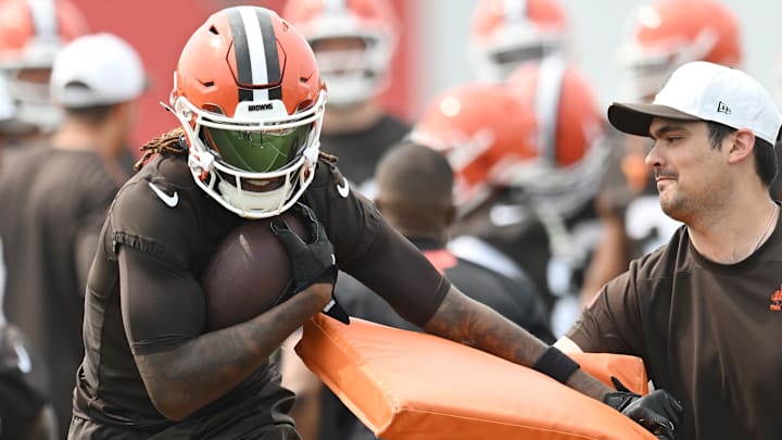 Jun 12, 2025; Berea, OH, USA; Cleveland Browns wide receiver Jerry Jeudy (3) runs a drill during mini camp at CrossCountry Mortgage Campus. Mandatory Credit: Ken Blaze-Imagn Images