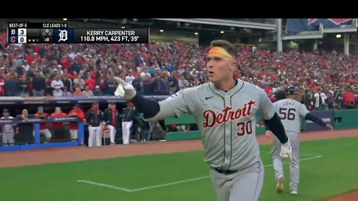 Carpenter celebrates hitting a three-run home run in the ALDS.