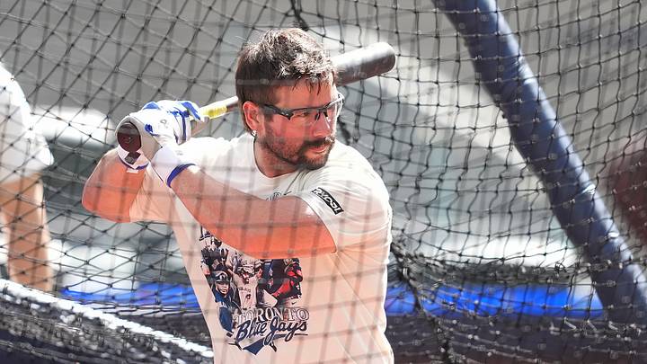Jun 12, 2026; Toronto, Ontario, CAN; Toronto Blue Jays left fielder Davis Schneider (36) takes batting practice before a game against the New York Yankees at Rogers Centre. Mandatory Credit: Nick Turchiaro-Imagn Images