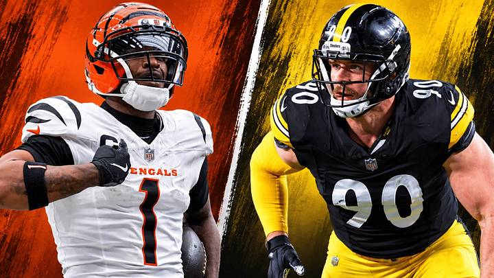 Cincinnati Bengals WR Ja'Marr Chase (L) and Pittsburgh Steelers edge rusher T.J. Watt Cincinnati Bengals WR Ja'Marr Chase (L) and Pittsburgh Steelers edge rusher T.J. Watt