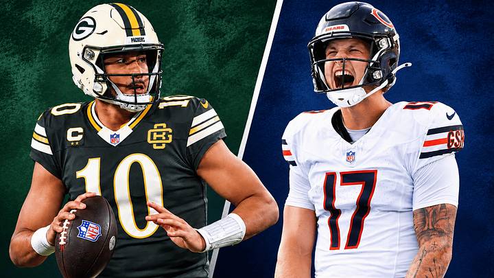 Green Bay Packers QB Jordan Love (L) and Chicago Bears QB Tyson Bagent (R)