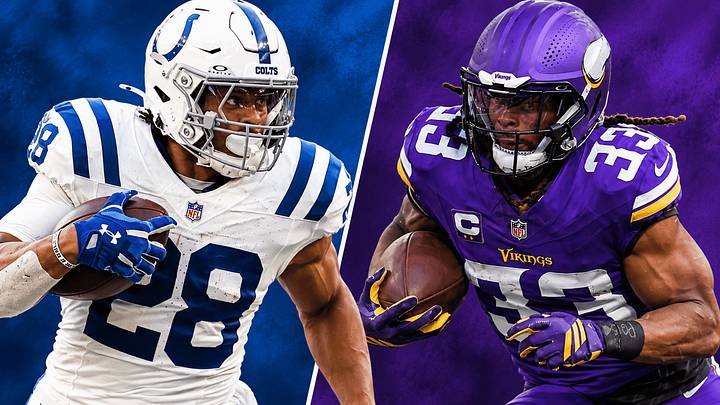 Indianapolis Colts RB Jonathan Taylor (L) and Minnesota Vikings RB Aaron Jones (R) Indianapolis Colts RB Jonathan Taylor (L) and Minnesota Vikings RB Aaron Jones (R)