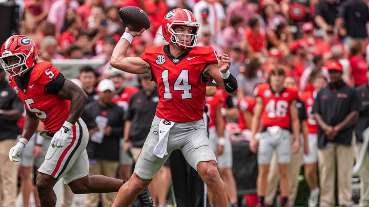 The Georgia Bulldogs and quarterback Gunner Stockton are favored in Week 6 against Alabama. The Georgia Bulldogs and quarterback Gunner Stockton are favored in Week 6 against Alabama.