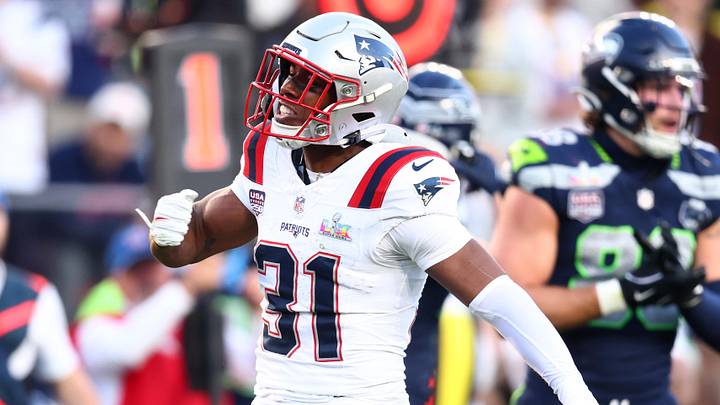 Feb 8, 2026; Santa Clara, CA, USA; New England Patriots safety Craig Woodson (31) reacts after a play against the Seattle Seahawks during the first quarter in Super Bowl LX at Levi's Stadium. Mandatory Credit: Mark J. Rebilas-Imagn Images
