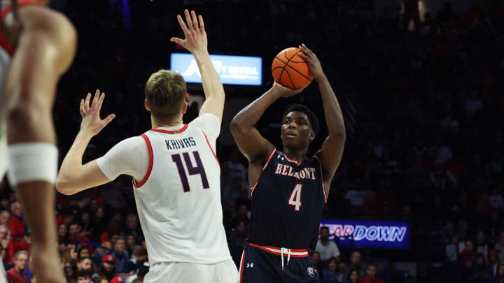Nov 17, 2023; Tucson, Arizona, USA; Belmont Bruins forward Malik Dia (4) shoots a basket agaisnt Nov 17, 2023; Tucson, Arizona, USA; Belmont Bruins forward Malik Dia (4) shoots a basket agaisnt
