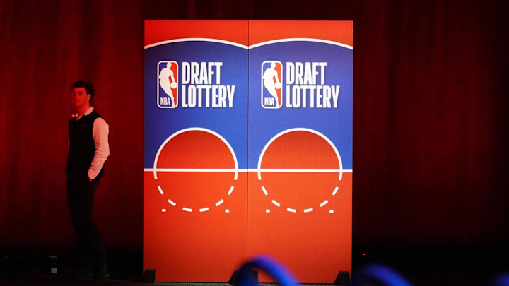 May 10, 2026; Chicago, IL, USA; A person walks in the venue before the 2026 NBA Draft Lottery at Navy Pier. Mandatory Credit: David Banks-Imagn Images May 10, 2026; Chicago, IL, USA; A person walks in the venue before the 2026 NBA Draft Lottery at Navy Pier. Mandatory Credit: David Banks-Imagn Images