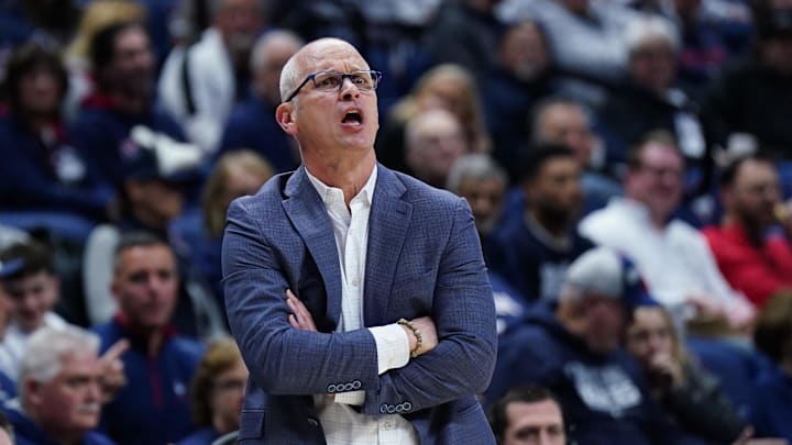 Dec 5, 2025; Storrs, Connecticut, USA; UConn Huskies head coach Dan Hurley watches from the sideline as they take on East Texas A&M at Harry A. Gampel Pavilion. Mandatory Credit: David Butler II-Imagn Images Dec 5, 2025; Storrs, Connecticut, USA; UConn Huskies head coach Dan Hurley watches from the sideline as they take on East Texas A&M at Harry A. Gampel Pavilion. Mandatory Credit: David Butler II-Imagn Images