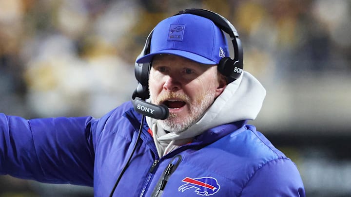 Nov 30, 2025; Pittsburgh, Pennsylvania, USA;  Buffalo Bills head coach Sean McDermott looks on during the second quarter against the Pittsburgh Steelers at Acrisure Stadium. Mandatory Credit: Charles LeClaire-Imagn Images