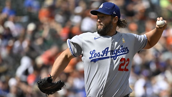 Sep 7, 2025; Baltimore, Maryland, USA;  Los Angeles Dodgers pitcher Clayton Kershaw (22) throws a first inning pitch against the Baltimore Orioles at Oriole Park at Camden Yards. Mandatory Credit: Tommy Gilligan-Imagn Images
