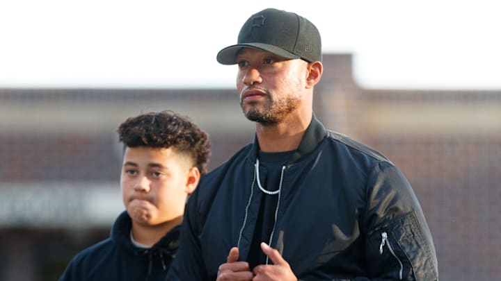 Notre Dame football head coach Marcus Freeman looks on from the sidelines during an IHSAA football game between Penn and Mishawaka at Penn High School on Friday, Aug. 29, 2025, in Mishawaka. Notre Dame football head coach Marcus Freeman looks on from the sidelines during an IHSAA football game between Penn and Mishawaka at Penn High School on Friday, Aug. 29, 2025, in Mishawaka.
