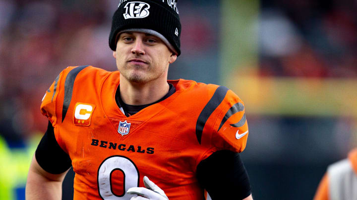 Cincinnati Bengals quarterback Joe Burrow (9) runs off the field smiling after the NFL game on Sunday, Jan. 2, 2022, at Paul Brown Stadium in Cincinnati. Cincinnati Bengals defeated Kansas City Chiefs 34-31.
Cincinnati Bengals And The Kansas City Chiefs 463 Cincinnati Bengals quarterback Joe Burrow (9) runs off the field smiling after the NFL game on Sunday, Jan. 2, 2022, at Paul Brown Stadium in Cincinnati. Cincinnati Bengals defeated Kansas City Chiefs 34-31.
Cincinnati Bengals And The Kansas City Chiefs 463