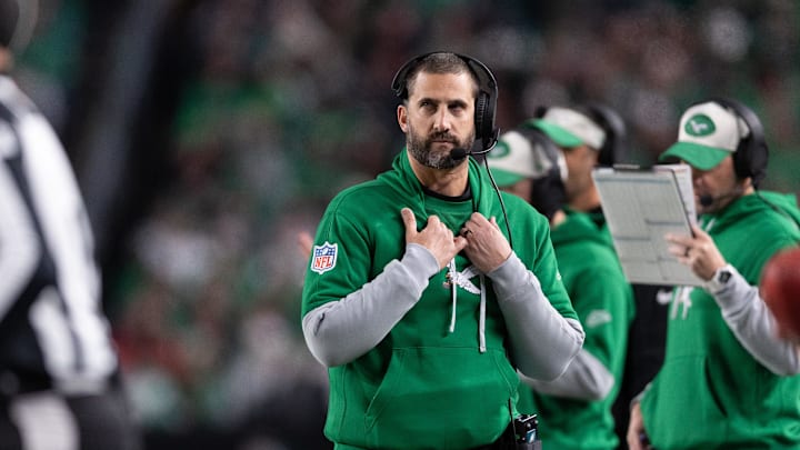 Nov 3, 2024; Philadelphia, Pennsylvania, USA; Philadelphia Eagles head coach Nick Sirianni during the second quarter at Lincoln Financial Field. Nov 3, 2024; Philadelphia, Pennsylvania, USA; Philadelphia Eagles head coach Nick Sirianni during the second quarter at Lincoln Financial Field.