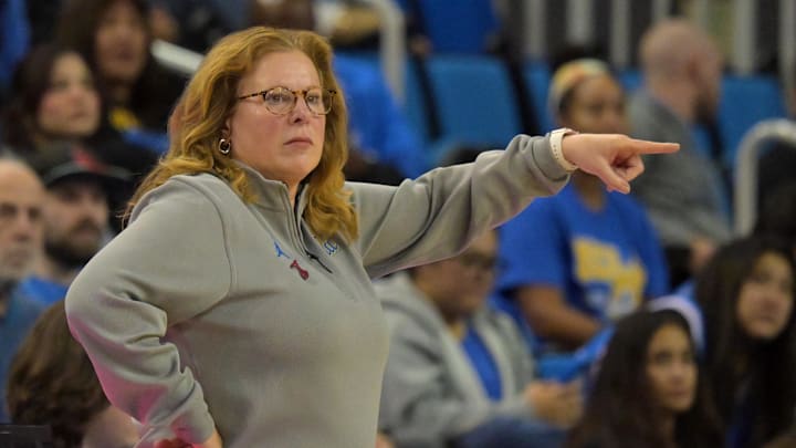 Dec 16, 2025; Los Angeles, California, USA; UCLA Bruins head coach Cori Close during the second half against the Cal Poly Mustangs at Pauley Pavilion presented by Wescom Financial. Mandatory Credit: Jayne Kamin-Oncea-Imagn Images