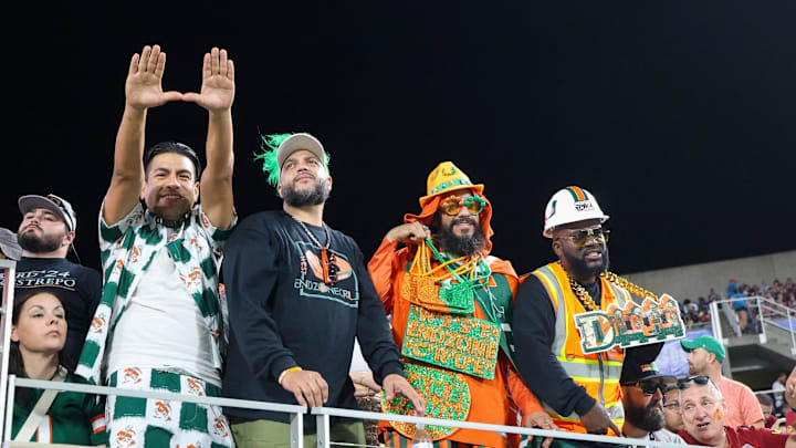 Dec 28, 2024; Orlando, FL, USA; Miami Hurricanes fans looks on during the Pop Tarts bowl against the Iowa State Cyclones in the fourth quarter at Camping World Stadium. Mandatory Credit: Nathan Ray Seebeck-Imagn Images