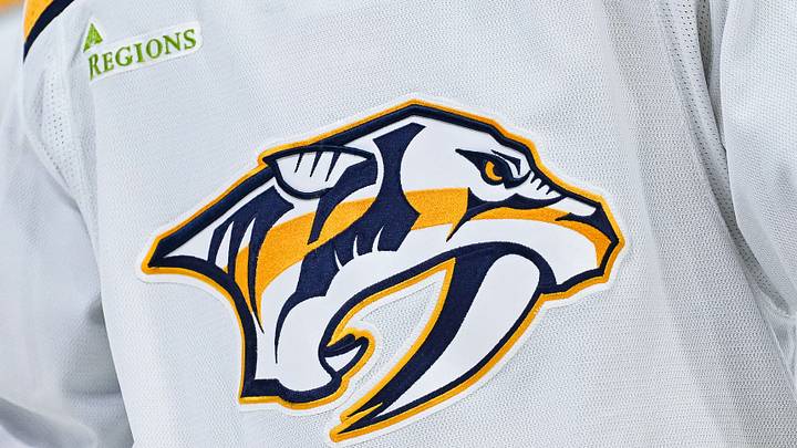 Dec 10, 2023; Montreal, Quebec, CAN; View of a Nashville Predators logo on a jersey worn by a member of the team against the Montreal Canadiens during the first period at Bell Centre. Mandatory Credit: David Kirouac-USA TODAY Sports Dec 10, 2023; Montreal, Quebec, CAN; View of a Nashville Predators logo on a jersey worn by a member of the team against the Montreal Canadiens during the first period at Bell Centre. Mandatory Credit: David Kirouac-USA TODAY Sports