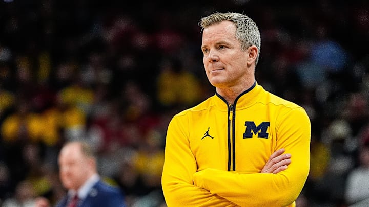 Michigan head coach Dusty May watches a play against Wisconsin during the first half of Big Ten Tournament championship game at Gainbridge Fieldhouse in Indianapolis, Ind. on Sunday, March 16, 2025.