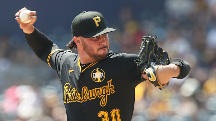 Aug 24, 2025; Pittsburgh, Pennsylvania, USA;  Pittsburgh Pirates starting pitcher Paul Skenes (30) pitches the Colorado Rockies during the second inning at PNC Park. Mandatory Credit: Charles LeClaire-Imagn Images