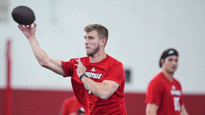 Louisville quarterback Tyler Shough during Pro Day at the UofL Football's Trager Indoor Practice Facility Tuesday, March 25, 2025.