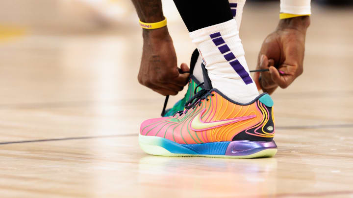 Los Angeles Lakers forward LeBron James wears the Nike LeBron 21.