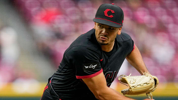 Cincinnati Reds pitcher Chase Burns (26) throws a pitch in the first inning of the MLB Interleague game between the Cincinnati Reds and the Los Angeles Angels at Great American Ball Park in downtown Cincinnati on Friday, April 10, 2026.