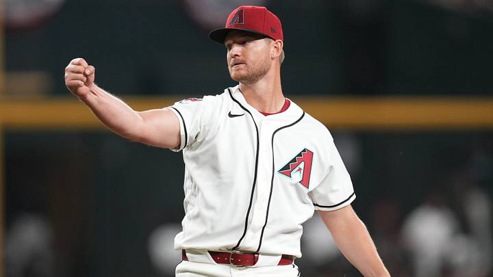 Arizona Diamondbacks right-hander Michael Soroka (34) reacts after striking out a batter to end the inning against the Detroit Tigers at Chase Field on March 30, 2026. Arizona Diamondbacks right-hander Michael Soroka (34) reacts after striking out a batter to end the inning against the Detroit Tigers at Chase Field on March 30, 2026.