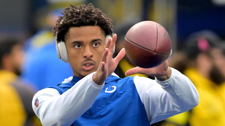 Indianapolis Colts wide receiver Josh Downs (1) warms up