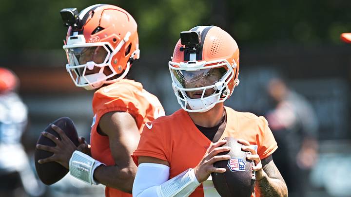 Jul 30, 2026; Berea, OH, USA; Cleveland Browns quarterback Dillon Gabriel (6) and quarterback Taylen Green (15) throw passes during training camp at CrossCountry Mortgage Campus. Mandatory Credit: Ken Blaze-Imagn Images Jul 30, 2026; Berea, OH, USA; Cleveland Browns quarterback Dillon Gabriel (6) and quarterback Taylen Green (15) throw passes during training camp at CrossCountry Mortgage Campus. Mandatory Credit: Ken Blaze-Imagn Images