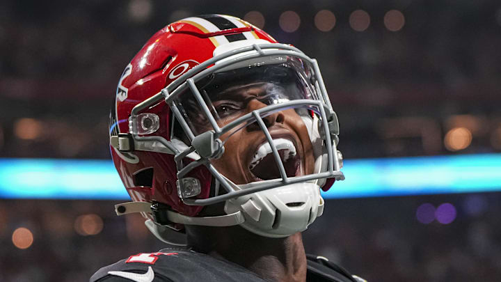 Atlanta Falcons wide receiver Darnell Mooney (1) celebrates