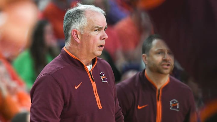 Mar 8, 2025; Clemson, SC, USA; Virginia Tech Mike Young during the first half at Littlejohn Coliseum in Clemson, S.C Saturday, March 8, 2025. Mandatory Credit: Ken Ruinard/USA TODAY Network via Imagn Images Mar 8, 2025; Clemson, SC, USA; Virginia Tech Mike Young during the first half at Littlejohn Coliseum in Clemson, S.C Saturday, March 8, 2025. Mandatory Credit: Ken Ruinard/USA TODAY Network via Imagn Images