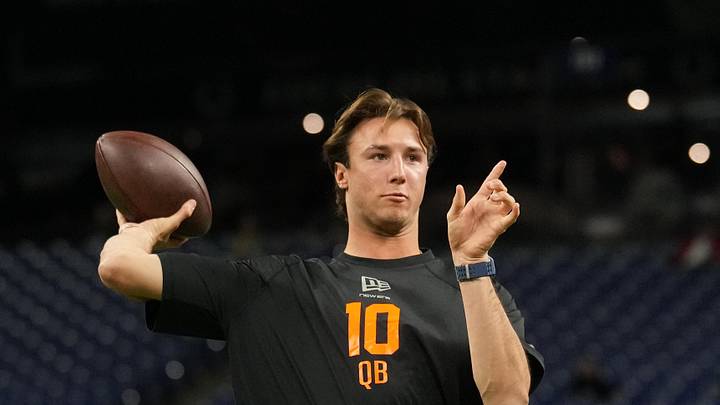 Feb 28, 2026; Indianapolis, IN, USA; Clemson quarterback Cade Klubnik (QB10) during the NFL Scouting Combine at Lucas Oil Stadium. Mandatory Credit: Kirby Lee-Imagn Images Feb 28, 2026; Indianapolis, IN, USA; Clemson quarterback Cade Klubnik (QB10) during the NFL Scouting Combine at Lucas Oil Stadium. Mandatory Credit: Kirby Lee-Imagn Images