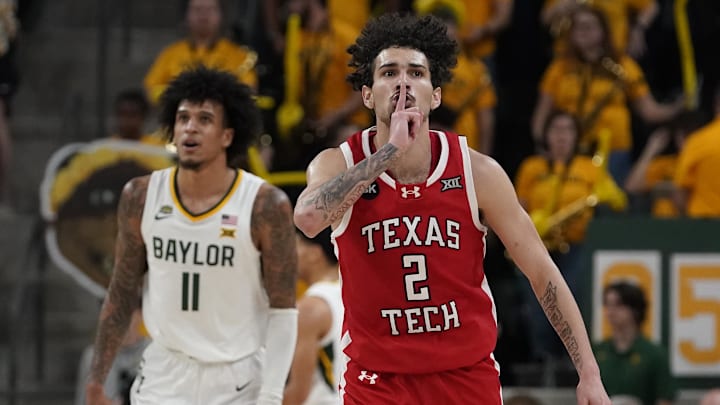 Feb 6, 2024; Waco, Texas, USA; Texas Tech Red Raiders guard Pop Isaacs (2) reacts after a