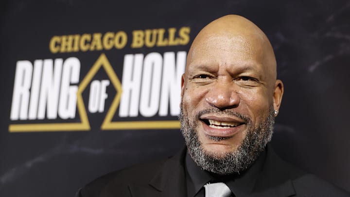 Jan 11, 2024; Chicago, IL, USA; Ron Harper attends inaugural Ring of Honor gala at United Center. Mandatory Credit: Kamil Krzaczynski-Imagn Images