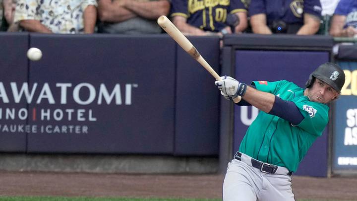 Seattle Mariners third baseman Brendan Donovan (33) his a two-run double during the second inning of their game against the Milwaukee Brewers Thursday, August 20, 2026 at American Family Field in Milwaukee, Wisconsin. Seattle Mariners third baseman Brendan Donovan (33) his a two-run double during the second inning of their game against the Milwaukee Brewers Thursday, August 20, 2026 at American Family Field in Milwaukee, Wisconsin.